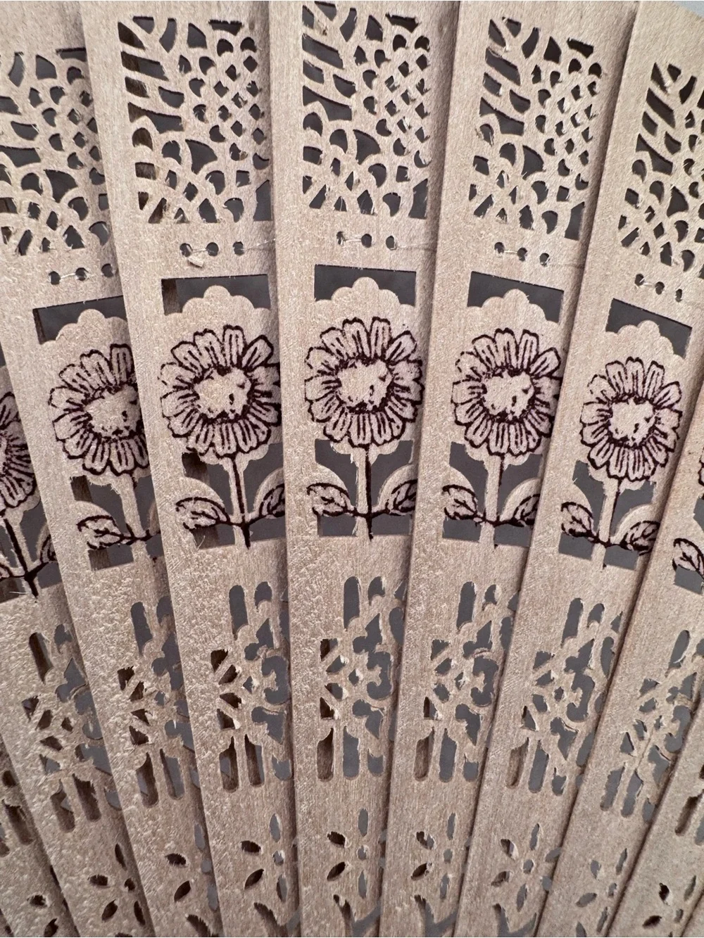 Beige Floral Cutout Folding Fan